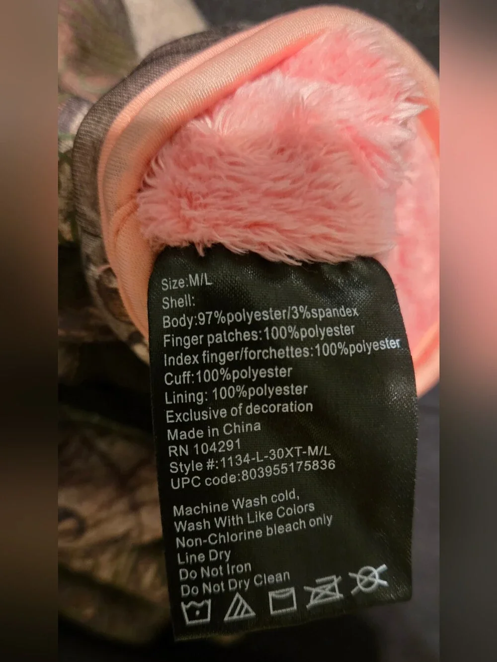 Huntworth Camo Women's Gloves MLWith Pink Fur Inside